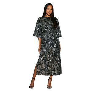 Principles Womens/Ladies Sequin Belted Batwing Midi Dress / Silver